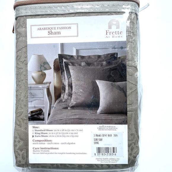 Frette at Home Pair (2) Arabesque Fashion Euro Sham Stone Jacquard NEW - Picture 3 of 7